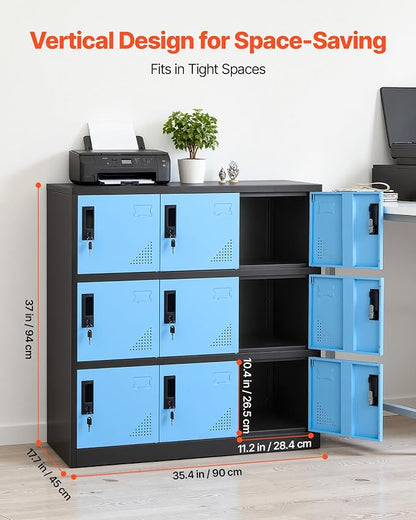 VEVOR 9 Doors Metal Locker for Employees, Steel Locking Storage Cabinet with Card Slot and Ventilation, 2 Keys for Each Door, Employee Lockers for Office, School, Gym, Home, Easy Assembly, Blue&Black