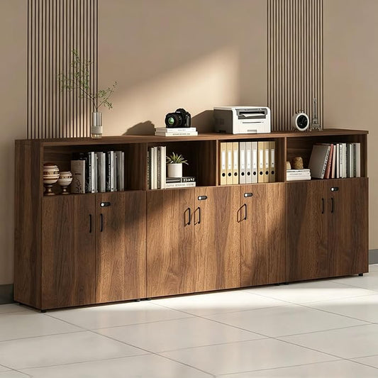 File Cabinet with Password Lock, Wood Lateral Filing Cabinet for Letter/A4 Files, 3 Drawer with Door, Printer Stand with Open Shelves for Home Office