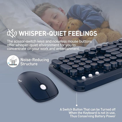 FOPETT Wireless Keyboard and Mouse Combo, 104 Keys Full-Sized 2.4 GHz Round Keycap Colorful Keyboards, USB Receiver Plug and Play, for Windows, Mac, PC, Laptop, Desktop (DarkBlue)