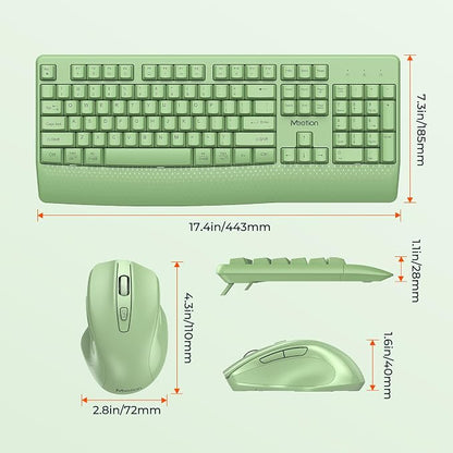 MEETION Green Wireless Keyboard and Mouse, Full-Sized Cordless Keyboard with Wrist Rest, 3 DPI Adjustable Mouse, 2.4GHz USB-A Receiver, Computer Keyboard for PC/Computer/Laptop/Windows/Mac