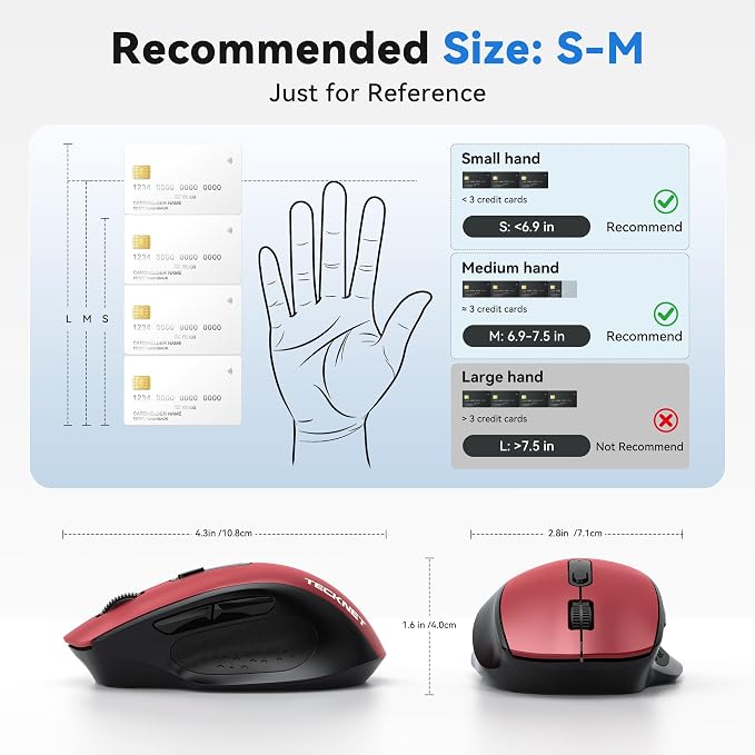 TECKNET Wireless Mouse for Laptop, (BT5.2/3.0 & 2.4G) Bluetooth Wireless Mouse, Silent Click, 5-Level Adjustable DPI, Ergonomic Portable Computer Mice for Laptop, PC, MacBook, Chromebook