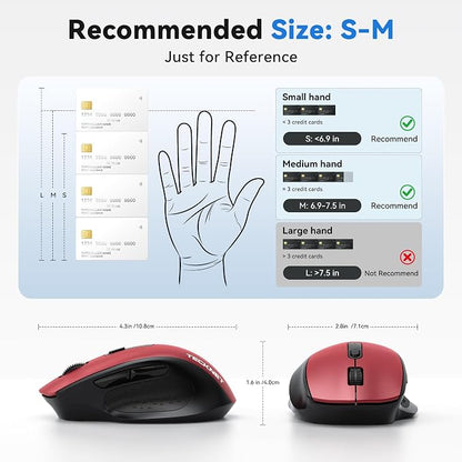 TECKNET Wireless Mouse for Laptop, (BT5.2/3.0 & 2.4G) Bluetooth Wireless Mouse, Silent Click, 5-Level Adjustable DPI, Ergonomic Portable Computer Mice for Laptop, PC, MacBook, Chromebook