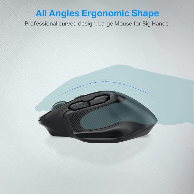 E-YOOSO Large Wireless Mouse for Big Hands, X-31 Cordless Ergo Computer Mouse, 6 Buttons, 5-Level 4800 DPI, 18 Months Battery Life, for Laptop, PC, Chromebook (Black)