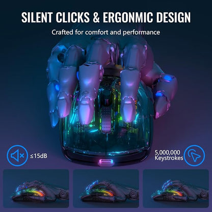 ATTACK SHARK X2 Pro Wireless Gaming Mouse with RGB Charging Dock,Tri-Mode PC Gaming Mice 2.4G/Bluetooth/Wired,Noiseless Mouse RGB Backlit,Transparent Shell,PixArt 3212 4000 DPI,for Win/MAC,Black