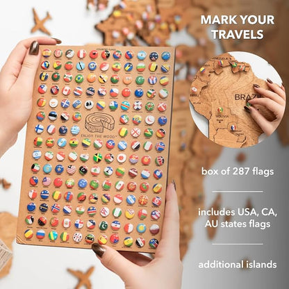 Enjoy The Wood 3D Wooden World Map Wall Art - Large Travel Map with Pins for Art Decor - Decorative Map of the World for Home, Office - Travel Wall Art Housewarming Gift Idea (Oak, 3XL, Unframed)