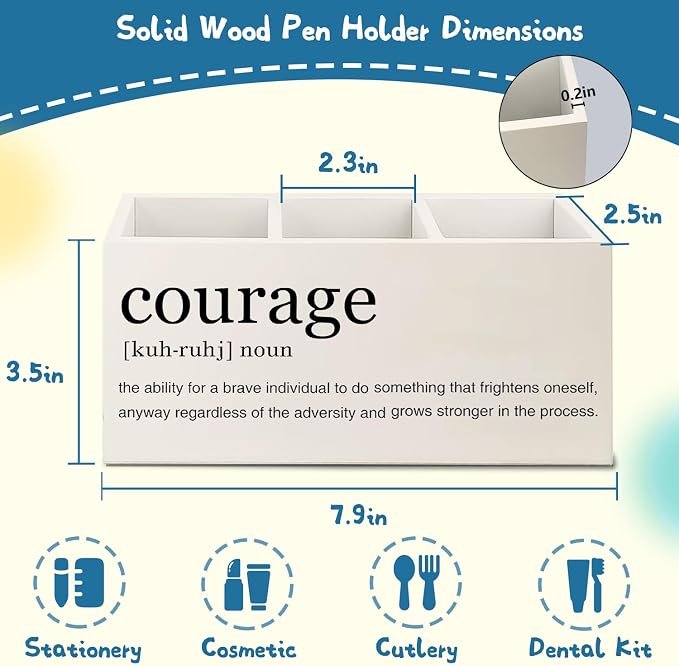 Courage Inspirational Pen Pencil Holder for Desk, Inspirational Gifts for Women Men,Motivational Gifts for Women, Motivational Quote Makeup Brush Toothbrush Holder Organizer