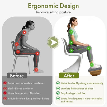 Wooden Under Desk Foot Rest, Foot Stool with Detachable Cushion, Ergonomic Rocking Footrest for Work & Home, Leg Relief & Foot Support, Improves Posture and Blood Circulation