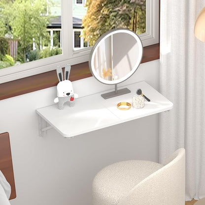 TEAMIX Wall Mounted Desk, White Folding Desk for Small Spaces Floating Shelf Organizer with Heavy-Duty Brackets for Home Office