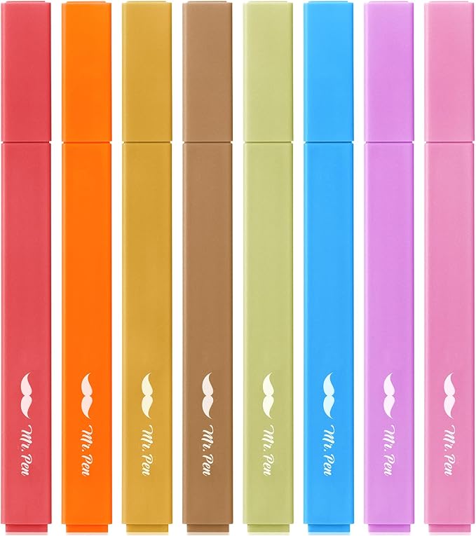 Mr. Pen- Aesthetic Highlighters No Bleed, 8 Pack, Warm Colors, Chisel Tip | Cute Highlighters Assorted Colors for Journaling, Highlighting, Underlining, Fast Dry, Back to School Supplies