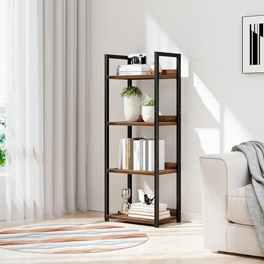 NUMENN Narrow Bookshelf, 4 Tier Bookshelves, Home Office Bookcase Shelf Storage Organizer, Free Standing Storage Shelving Unit for Bedroom, Living Room and Home Office, Vintage