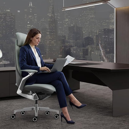 Ergonomic Executive Leather Office Chair-High Back Top Grain Leather with Adjustable Headrest, 3-Position Recline (90°-135°), Tension Control & Height Adjustment, Italian DONATI Base