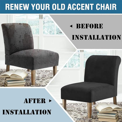 H.VERSAILTEX Armless Accent Chair Covers Thick Velvet Armless Chair Slipcovers High Stretch Chair Covers for Living Room Hotel Machine Washable Furniture Protector with Elastic Bottom, Black