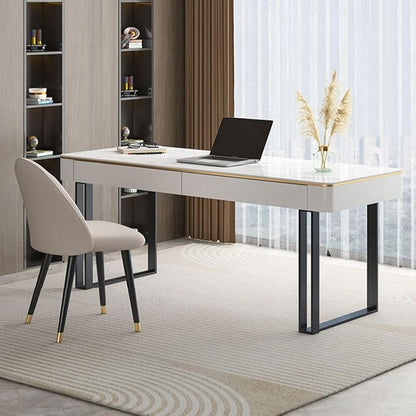 RUNNUP Slate Office Desk with 2 Drawers, Modern Computer Desk, Without Chair 55.1" L x 21.7" W x 29.5" H Gold