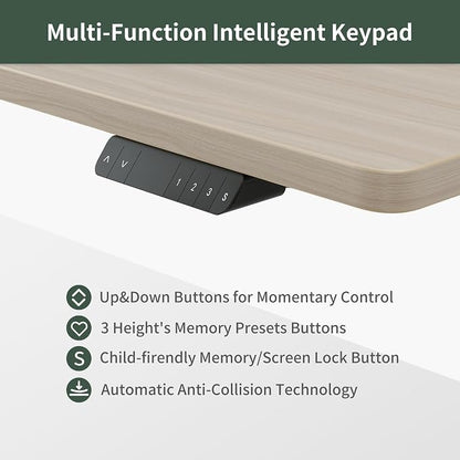 FEZIBO 63"x49" L Shaped Standing Desk with Arc LED & Power Outlet, Electric Height Adjustable L Shaped Desk with Monitor Stand, for Gaming Office, Light Walnut（2 Packages）