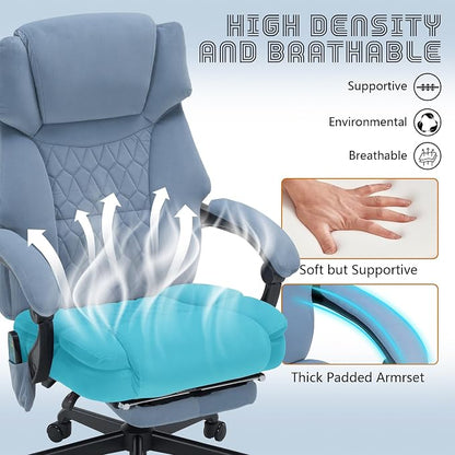 Massage Office Chair with Foot Rest 6 Points Vibration and Heat Home Office Desk Chairs for Heavy People 400lbs Reclining Managerial Chairs Ergonomic Executive Chair (Dustyblue)