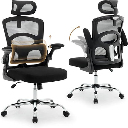 Office Chair Ergonomic Desk Chair - Home Mesh Office Desk Chair with Wheels, High-Back Computer Gaming Chair with Adjustable Headrest, Rolling Swivel Task Chairs for Home, Office, Gaming Room, Black