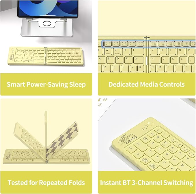 Foldable Bluetooth Keyboard with UV Printing Technology Rechargeable Keyboards,Compact Wireless Travel Keyboards for iPad, Smartphone, Tablet and Laptop - Z1 Coffee