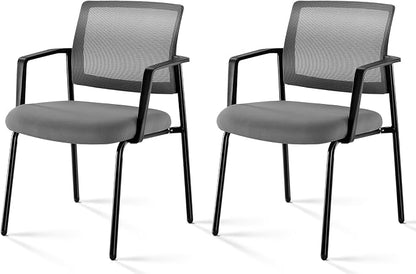 Sweetcrispy Mesh Back Stacking Arm Chairs, Upholstered Fabric Stacking Chairs, Sturdy Metal Office Chairs, Easy to Use and Store, Outdoor and Indoor, for Home, School, Party, Church, 2 Pack Grey