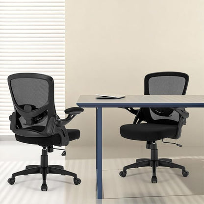 Office Chair, Ergonomic Desk Chair with Adjustable Lumbar Support Breathable Mesh Computer Chair with Flip-up Armrests, Comfy Mid Back Rolling Swivel Executive Chair for Home Office, Black