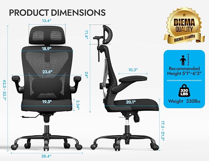 Ergonomic Office Chair - X-Shaped Computer Desk Chair Comfy, Gaming Chair, Office Chair with Lumbar Support, Mesh Office Chairs with Headrests, Desk Chair for Long Hours, Black Silver, Pack of 8