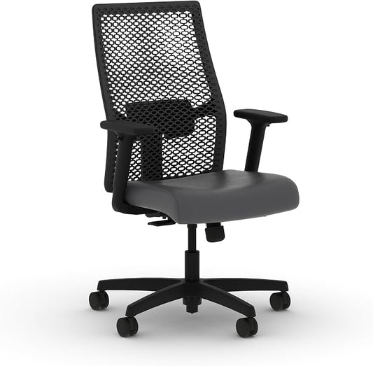 HON Ignition 2.0 ReActiv Ergonomic Office Chair, Mesh Desk Chair with Lumbar Support, Synchro‑Tilt Recline, Height and Width Adjustable Arms, Swivel Wheels, Black Frame, Graphite