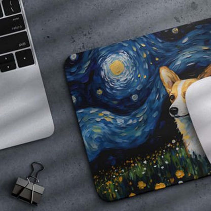 Starry Night Dog Mouse Pad for Home Office Gaming Working Desk Computer Desktop Accessories Non-Slip Rubber Mouse Pad for Dog Lovers (Corgi #2)