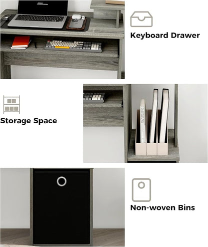 Computer Desk with Drawers, Study Table with Storage Shelves Keyboard Tray for Home Office Bedroom Living Room, Oak Grey/Black