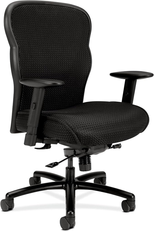 HON Wave Big and Tall Ergonomic Mesh Office Chair with Adjustable Arms and Lumbar Support, Heavy‑Duty Tilt Recline and Swivel Wheels, Desk and Computer Chair for Home Office, 450 lb. Capacity, Black
