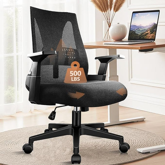 CLATINA 500lbs Big and Tall Office Chair Heavy Duty Mesh Ergonomic Computer Chairs with Adjustable Lumbar Support and Wide Comfy Seat for Home Office Conference Heavy People, Black