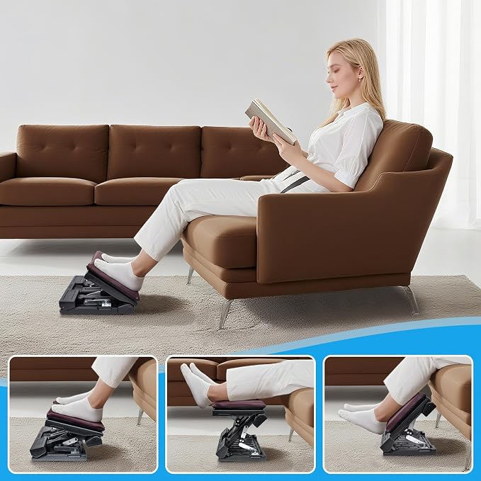 Scalebeard Foot Rest for Under Desk at Work,Height Adjustable Infinite Angle Ergonomic Foldable Footrest for Office, Gaming,Computer, Removable Pad Desk Foot Stool with Massage Beads,All-Season(Brown)