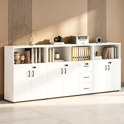 File Cabinet with Password Lock, Wood Lateral Filing Cabinet for Letter/A4 Files, 3 Drawer with Door, Printer Stand with Open Shelves for Home Office