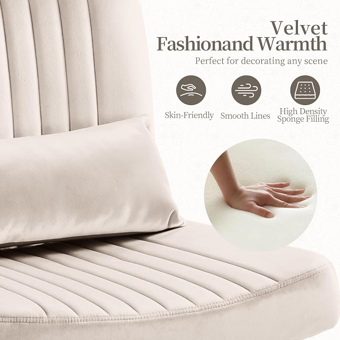 Velvet Office Chair, Luxury Criss Cross Chair with Wheels, Comfy Cross Legged Desk Chair for Home Office, Height Adjustable Vanity Chair, Wide Seat Computer Chair, Gift for Girlfriend, Cozy Beige