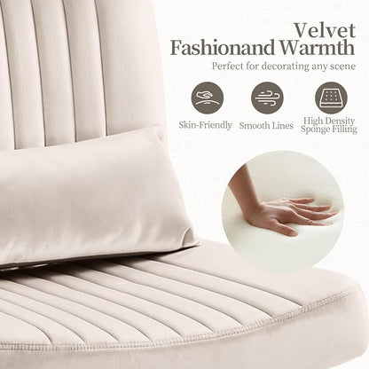 Velvet Office Chair, Luxury Criss Cross Chair with Wheels, Comfy Cross Legged Desk Chair for Home Office, Height Adjustable Vanity Chair, Wide Seat Computer Chair, Gift for Girlfriend, Cozy Beige