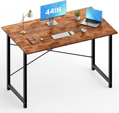 OLIXIS 44 Inch Home Office Desk, Small Computer Work Table with X-Shaped Reinforcement, Simple Modern Writing and Study Table for Home Office, Bedroom or Dorm Room, Rustic Brown