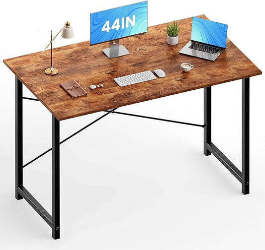 OLIXIS 44 Inch Home Office Desk, Small Computer Work Table with X-Shaped Reinforcement, Simple Modern Writing and Study Table for Home Office, Bedroom or Dorm Room, Rustic Brown