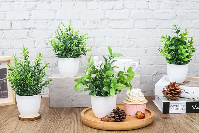 Der Rose 4 Pack Faux Plants Indoor Small Fake Plants for Bathroom Decor | Fluffy Pretty look for shelves desktops windowsills offices decor, fade-resistant and safe for pets (no soil or pollen)