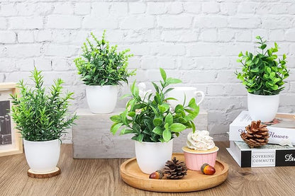 Der Rose 4 Pack Faux Plants Indoor Small Fake Plants for Bathroom Decor | Fluffy Pretty look for shelves desktops windowsills offices decor, fade-resistant and safe for pets (no soil or pollen)