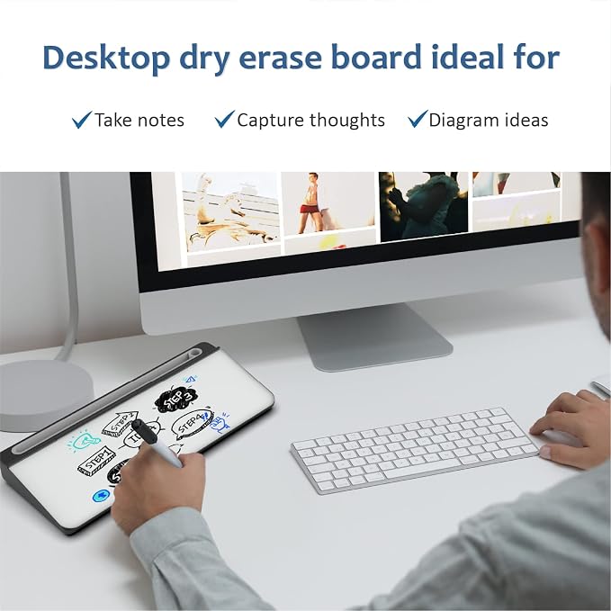 Audio-Visual Direct White Glass Desktop Notepad Set - Dry Erase Board with Marker, Eraser & Sticky Notes -