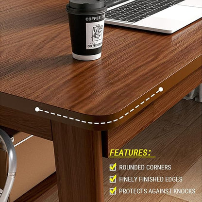 NELYE Mid-Century Long Desk Table - 71" Simple Modern Extra Long 2-Person Wood Computer Workstation for Home Office Work in Walnut, 71" W x 20" D