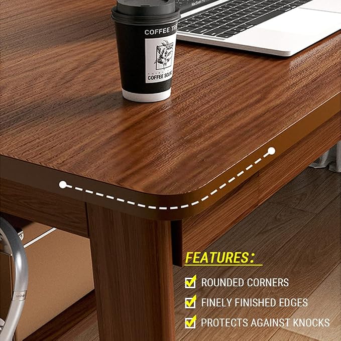 NELYE Mid-Century Long Desk Table - 63" Simple Modern Extra Long 2-Person Wood Computer Workstation for Home Office Work in Walnut, 63" W x 20" D