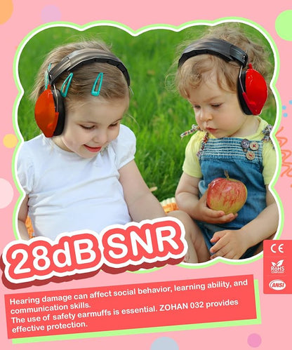 ZOHAN 032 Kids Noise Cancelling Headphones - 25dB NRR Kids Ear Protection, Hearing Protection Safety Ear Muffs for School Monster Truck Fireworks Traveling Studying Concerts Autism - Red