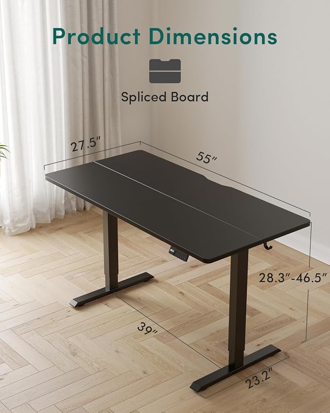 CubiCubi 55 x 28 Large Standing Desk, Height Adjustable Electric Computer Desk, 28" Deep Desktop, Sit Stand up Home Office Workstations with Preset Heights, Black