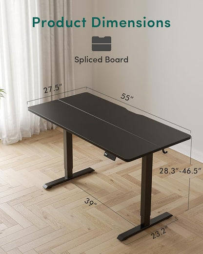 CubiCubi 55 x 28 Large Standing Desk, Height Adjustable Electric Computer Desk, 28" Deep Desktop, Sit Stand up Home Office Workstations with Preset Heights, Black