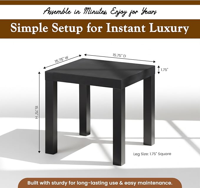 Kings Brand Furniture Zayne Modern Square Wood Parsons Side End Table for Bedside Use, Nightstand, Bedroom, Living Room, or Office (Black)