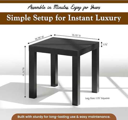 Kings Brand Furniture Zayne Modern Square Wood Parsons Side End Table for Bedside Use, Nightstand, Bedroom, Living Room, or Office (Black)
