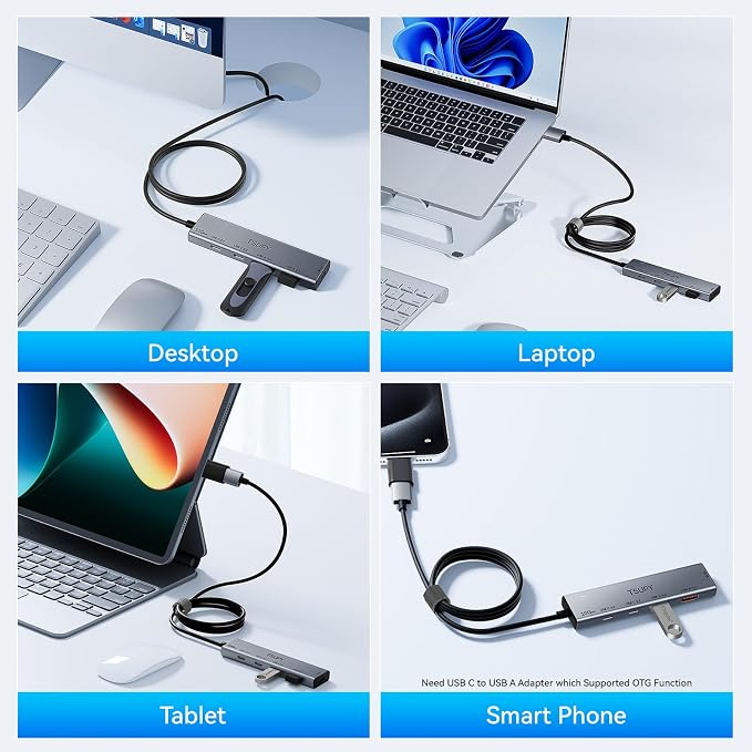 USB HUB 3.2, TSUPY USB 3.0 HUB 10Gbps USB 3.2 Gen 2 USB HUB with 4 Multi USB Ports, 4FT Extended Cable HUB for MacBook Air/Pro,Laptop,PC and More