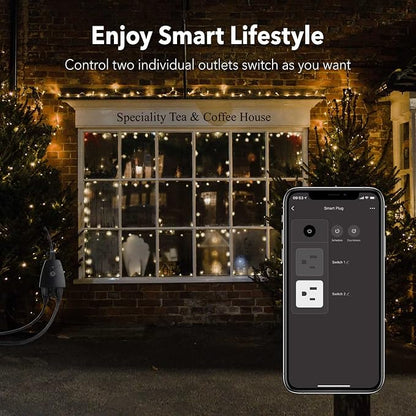 Outdoor Smart WiFi Plug, HBN Heavy Duty Wi-Fi Timer with Two Grounded Outlet, Wireless Remote Control by App Compatible with Alexa and Google Home Assistant 2.4 GHz Network only, ETL Listed (2 Pack)