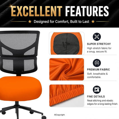 DIVA EN CAMINO DEC Stretchable Desk Office Chair Seat Cushion Covers - Universal Spandex Computer Chair Slipcover - Removable Washable Cushion Protectors Anti-Scratch for Dogs, Cats, Pets (Orange)