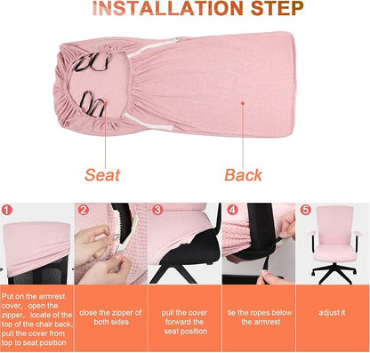 Tatuo 3 Pcs Computer Office Chair Cover Universal Rotating Chair Slipcovers Protector Removable Washable Office Armrest Covers with Zipper for High Back Seat Backrest(M,Waffle,Pink)
