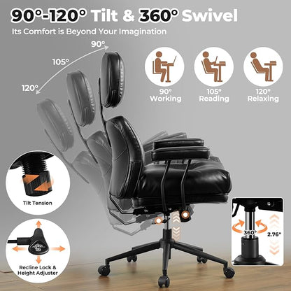 ovios Ergonomic Office Chair, High Back Faux Leather Executive Chairs with Thick Cushion, Comfy Mid-Century Modern Swivel Rolling Computer Armchair (Black, PU Leather)